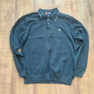 Chaps Vintage Black Long Sleeve Polo Shirt 1/4 Quarter Button M